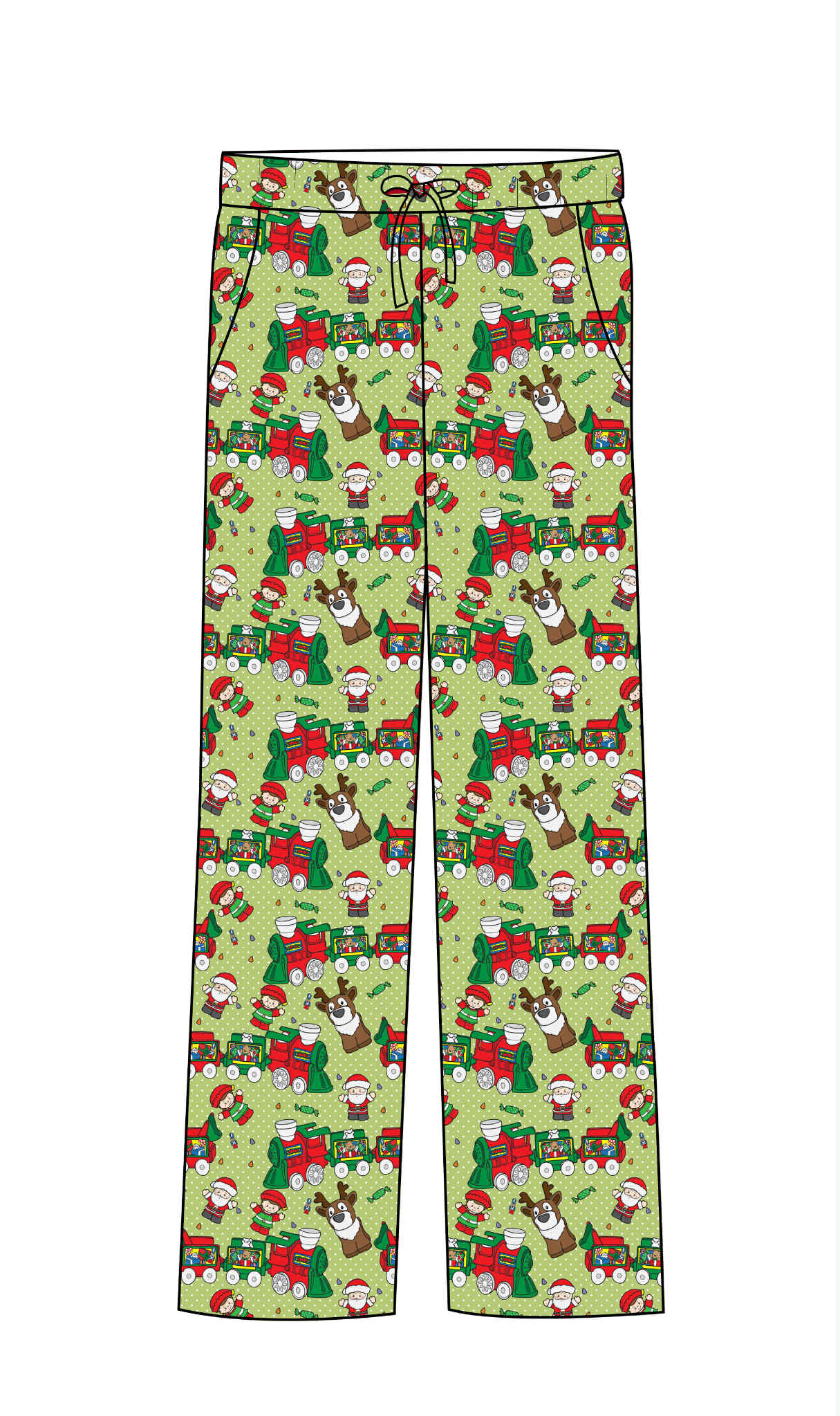 Santa’s Tiny Train
 - Adult Straight Leg Bottoms