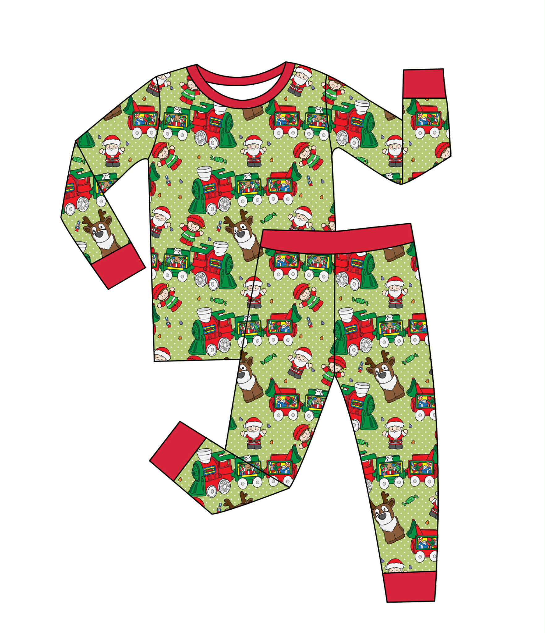 Santa’s Tiny Train
 - 2 Piece Set Long Sleeve and Pants