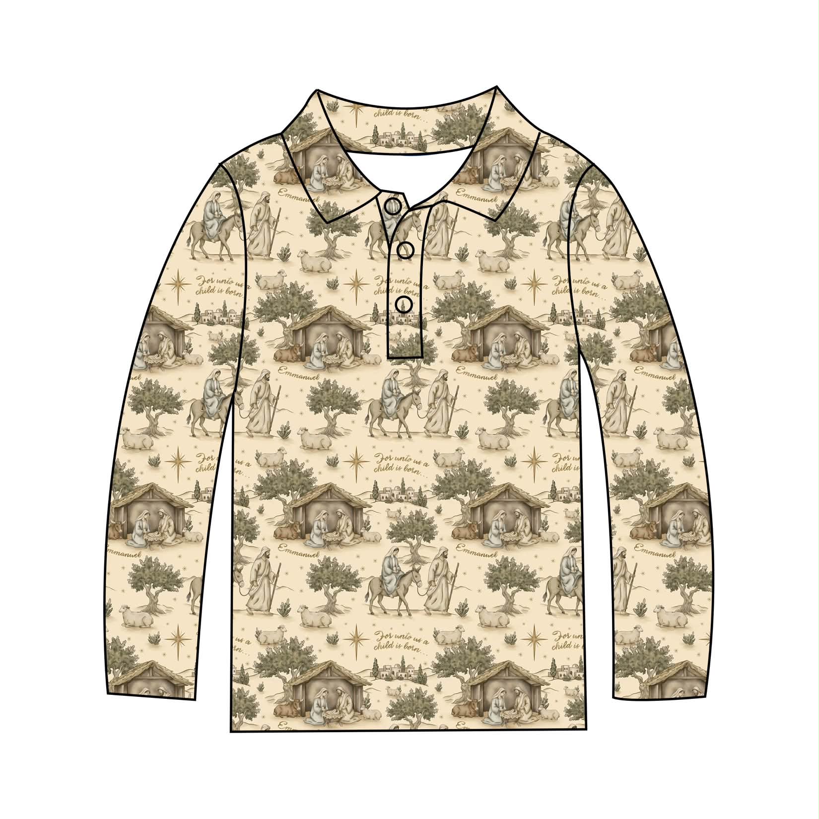 PRE-ORDER - Silent Night, Holy Night - Kids Long Sleeve Polo Tee
