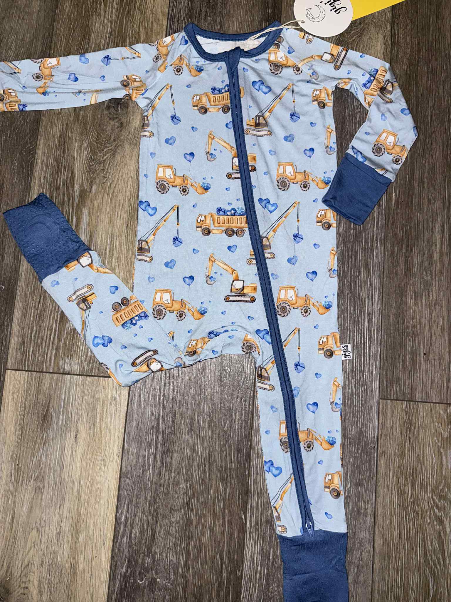 Valentine's Construction - Long Sleeve Zippy with Grippys