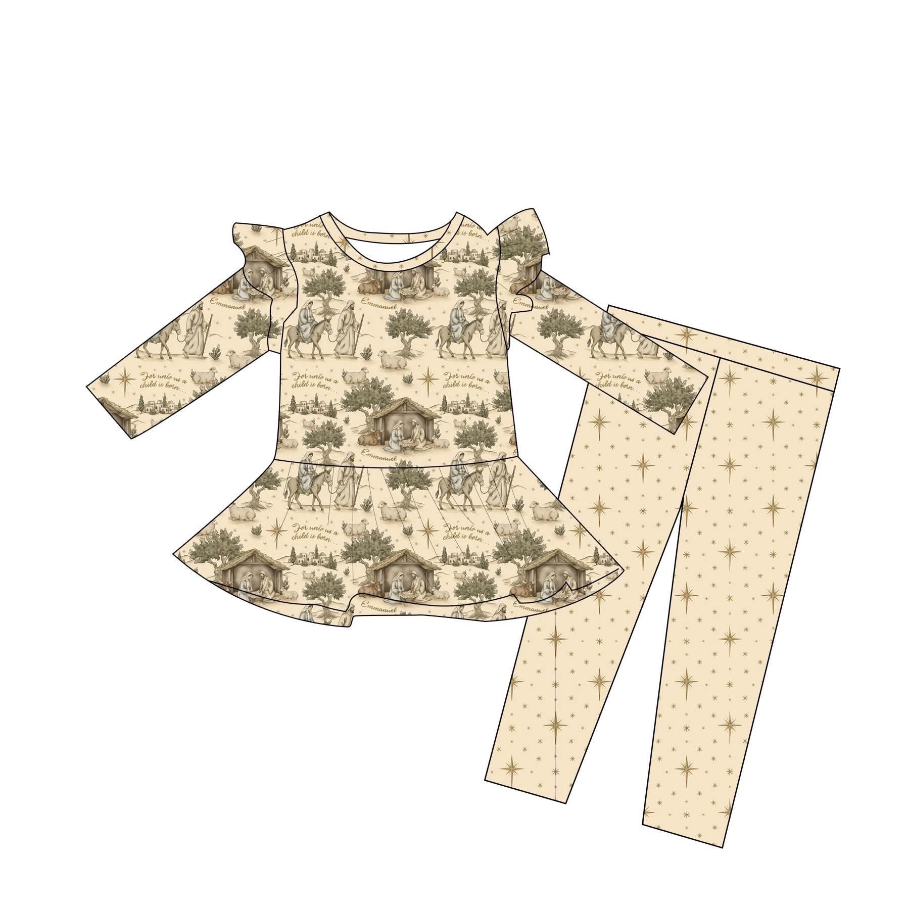 PRE-ORDER - Silent Night, Holy Night - Long Sleeve and Pants Peplum Set