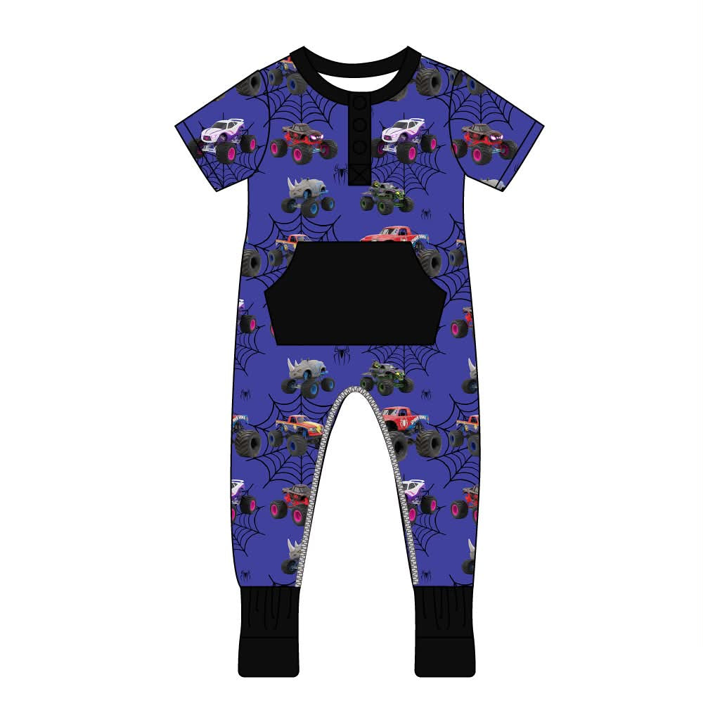 Web Jam- Short Sleeve Kangaroo Pocket Romper