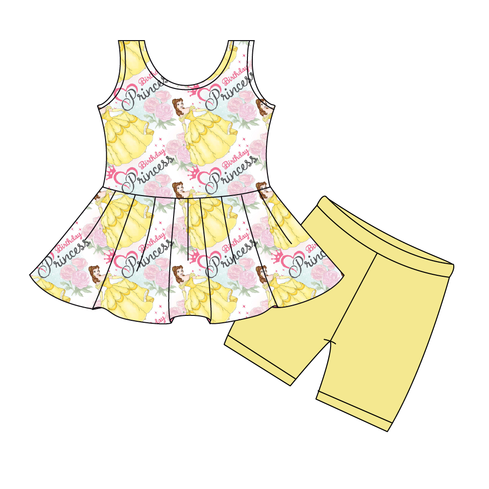 Princess Beauty Birthday - Short Sleeve Peplum Top with Shorts