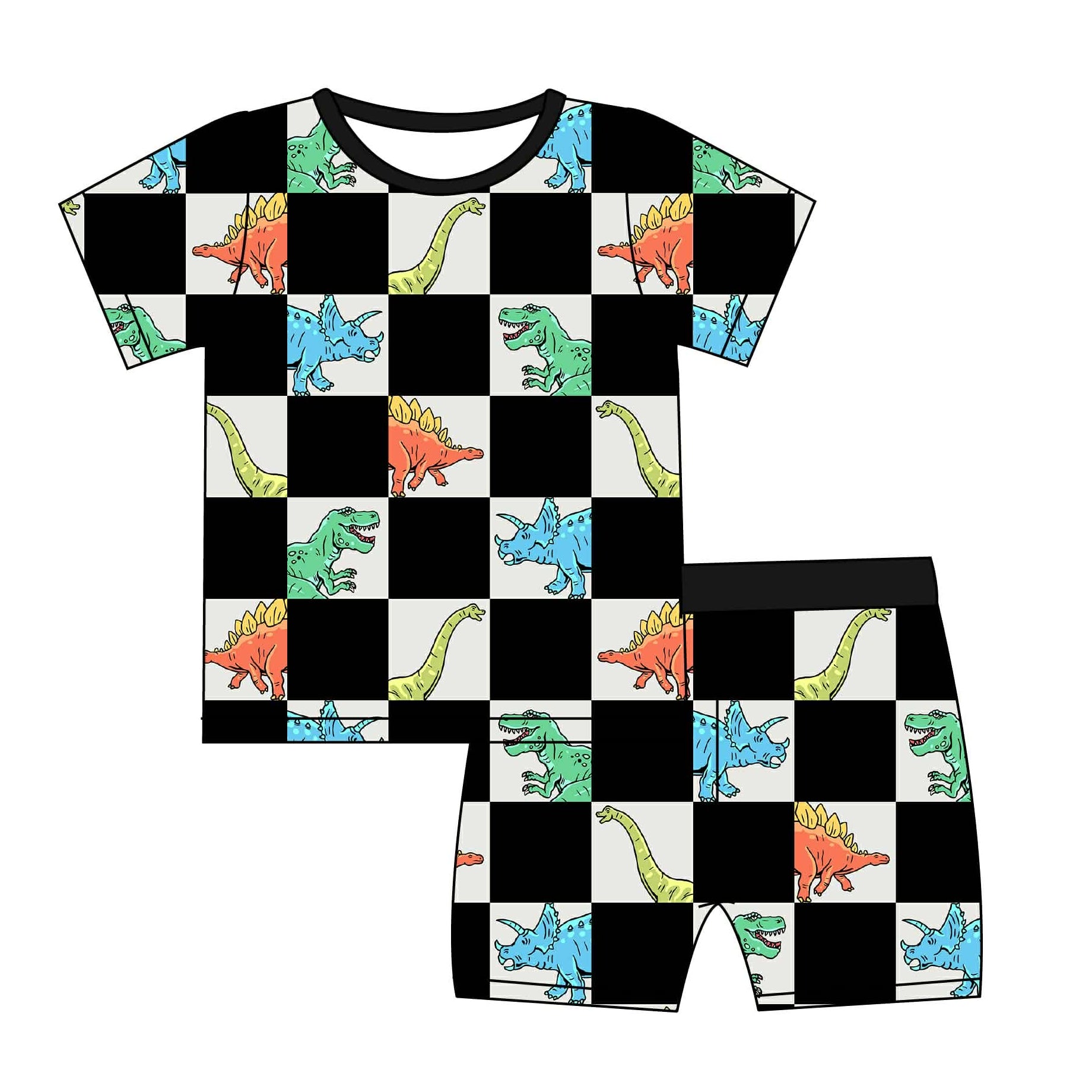 Checkerboard Dinos - 2 Piece Set Short Sleeve and Shorts PJs