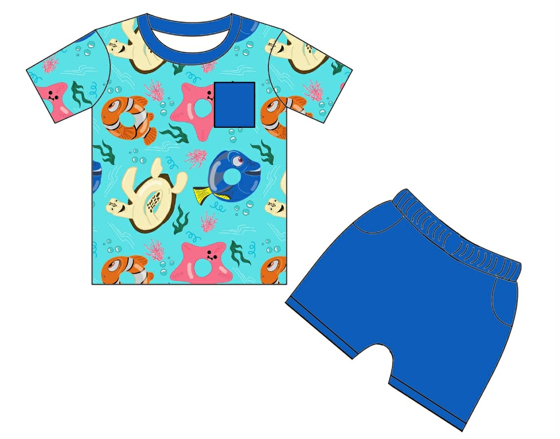 Fishy Floaty - Short Sleeve and Drawstring Shorts Daywear Set