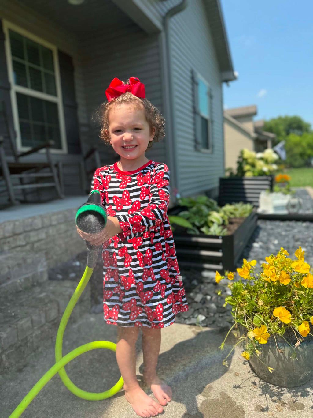 Red Bows - Long Sleeve Twirl Dress