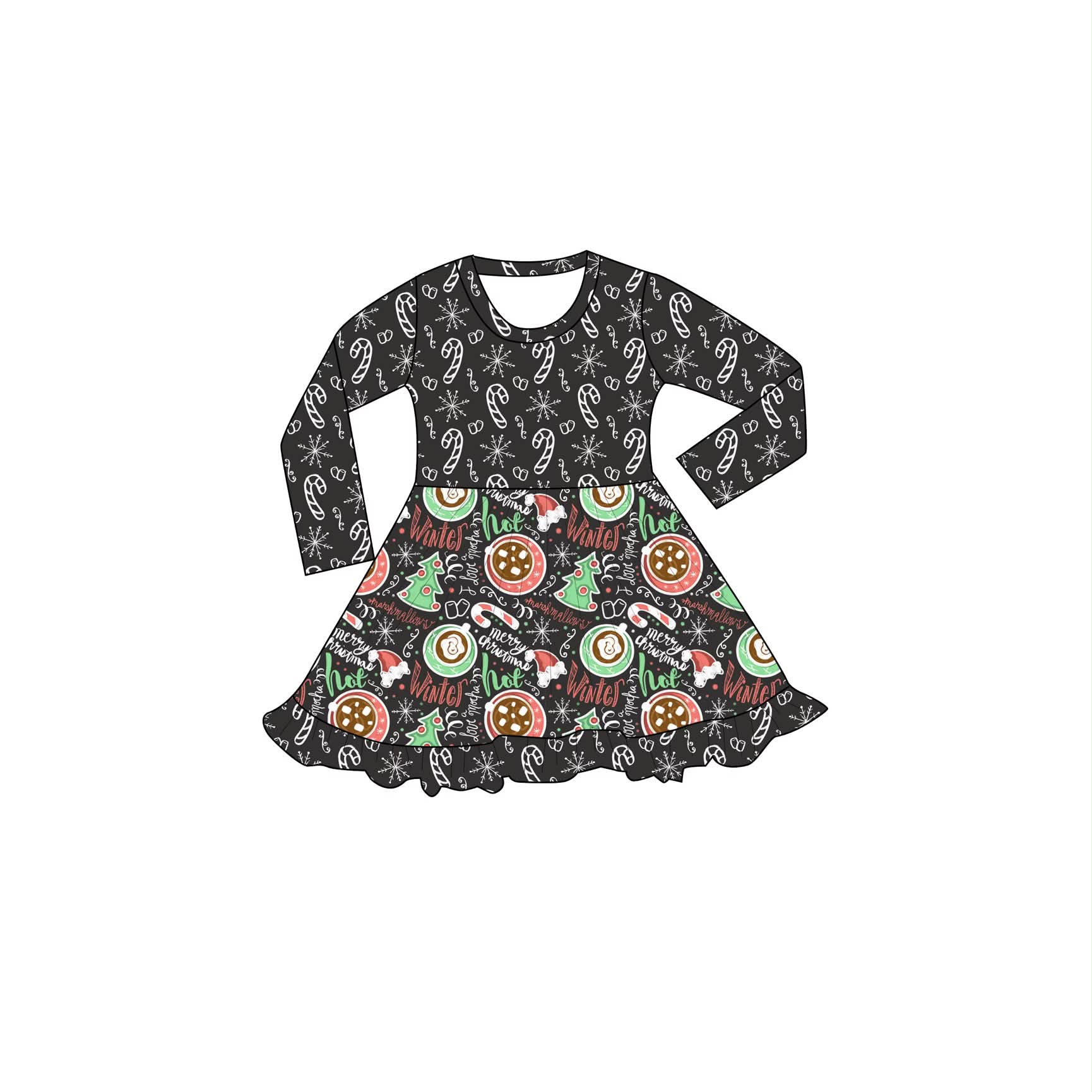 PRE-ORDER - Warm Wishes & Peppermint Kisses - Long Sleeve Twirl Dress