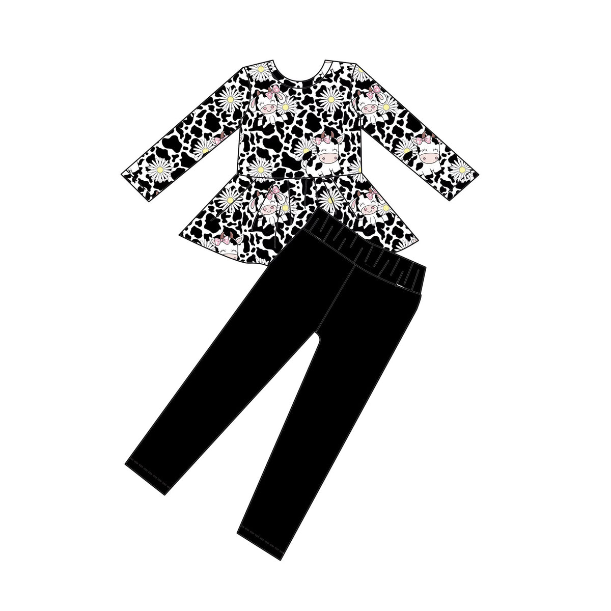 Highland Flowers - Long Sleeve Peplum Top and Leggings Daywear Set