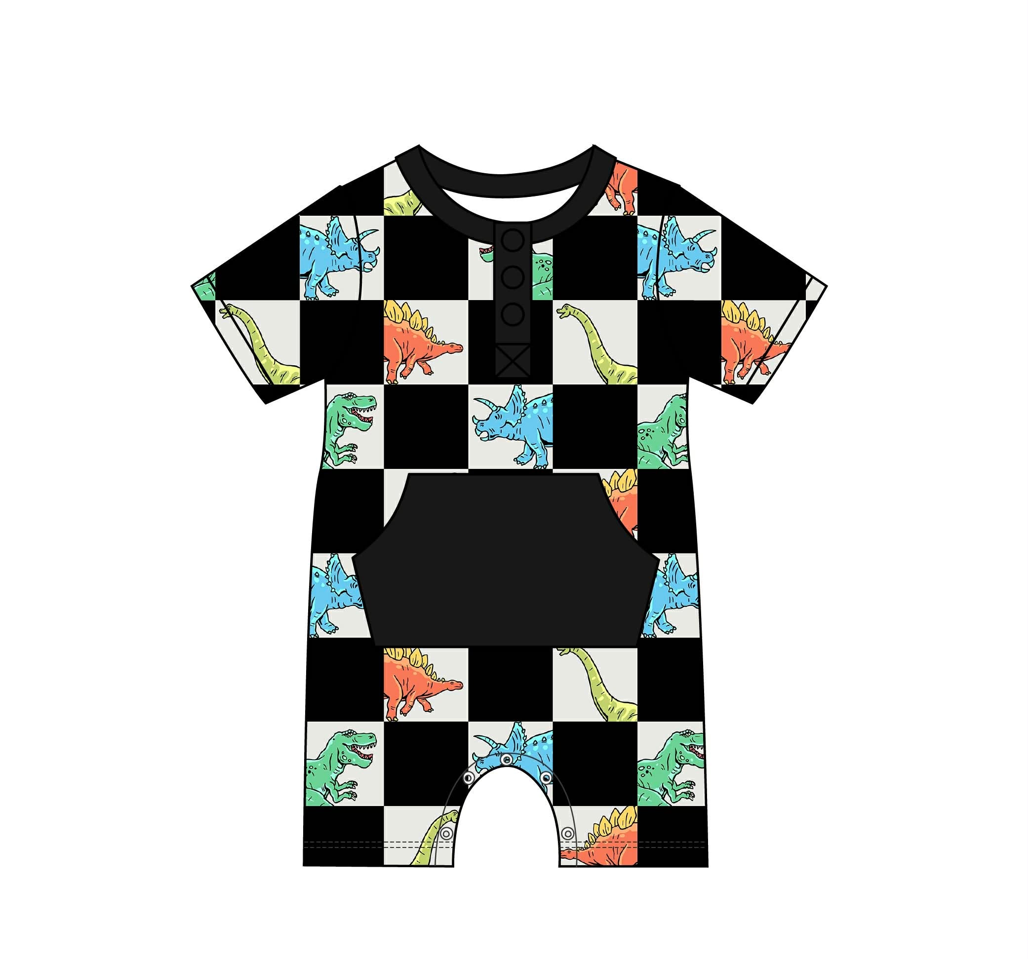 Checkerboard Dinos - Kangaroo Pocket Romper