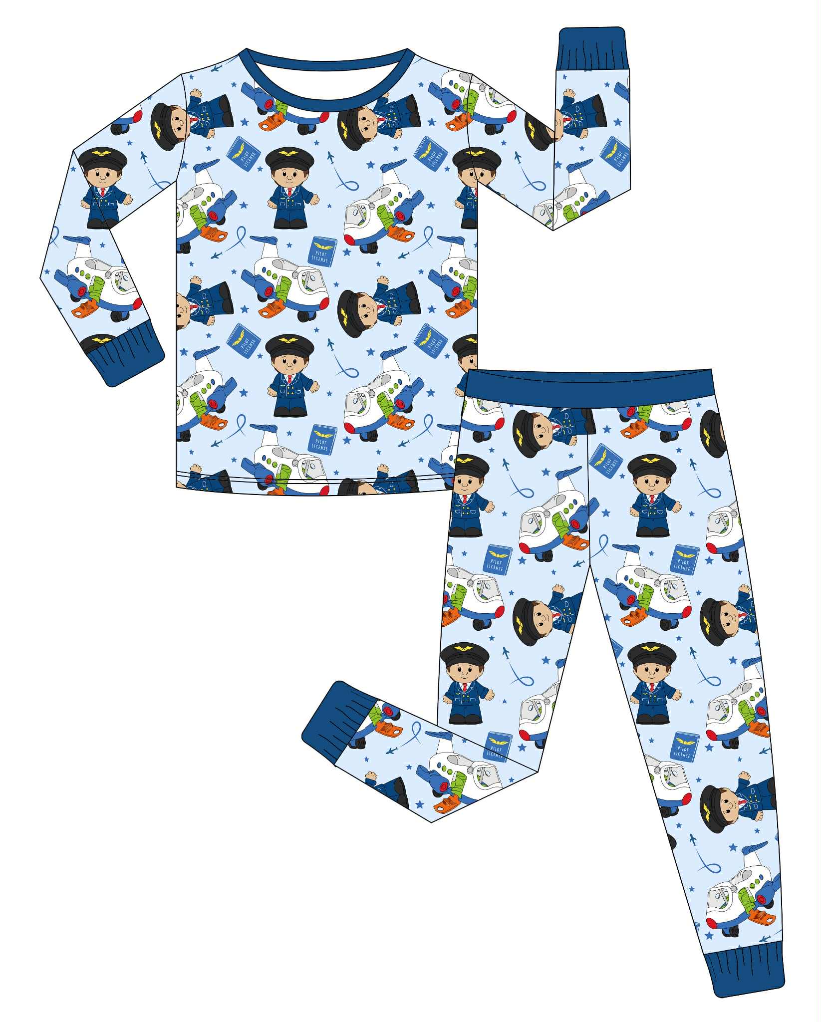Little Pilot Capitans - 2 Piece Set Long Sleeve and Pants PJs