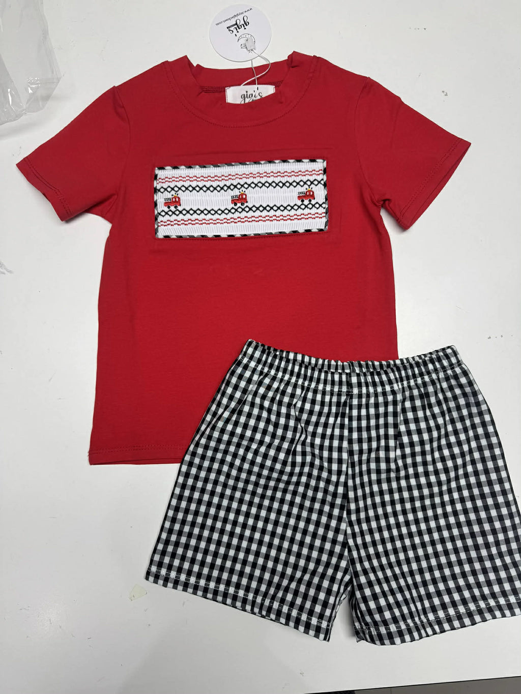 Smocked Fire Fighter - Boutique Style Short Set
