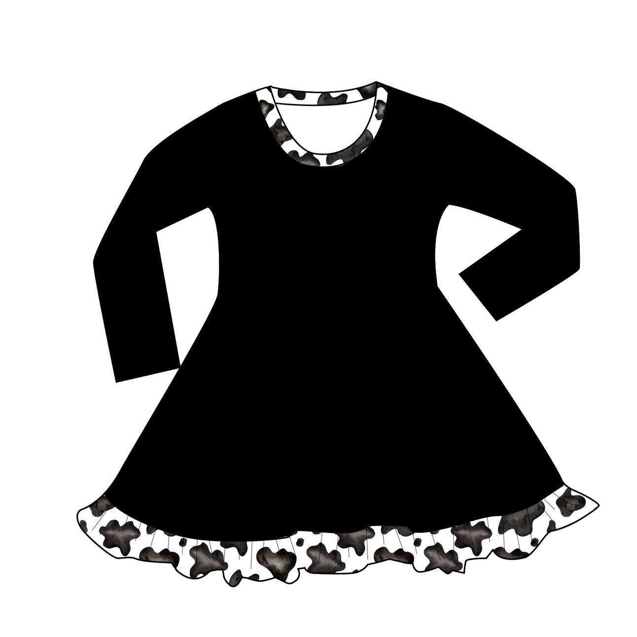 Cows (Solid) - Long Sleeve Twirl Dress
