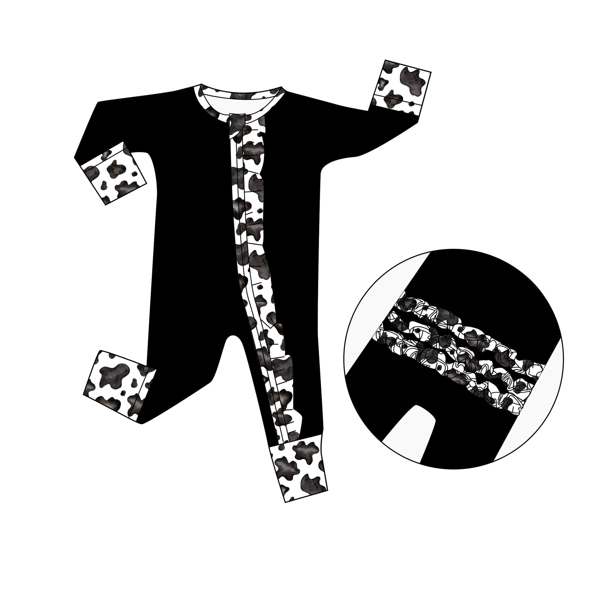 Cows (Solid) - Long Sleeve Zippy with Ruffles