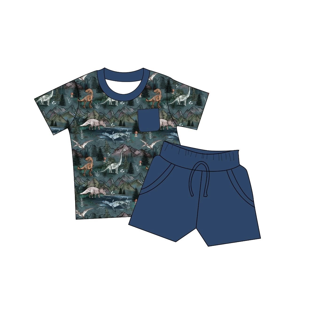 Prehistoric Times - 2 Piece Set Short Sleeve Pocket Tee and Shorts