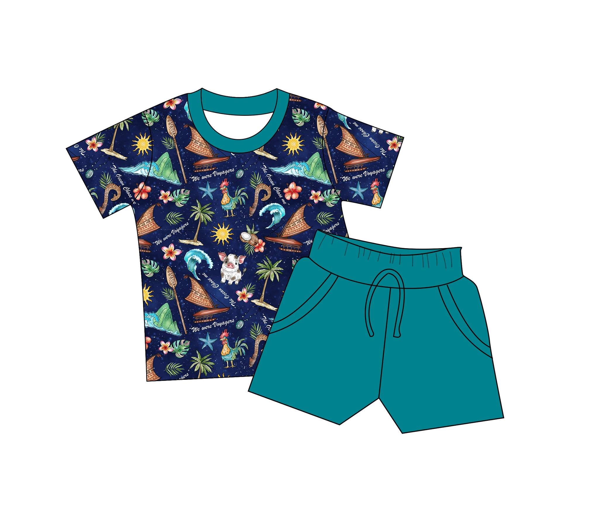 Voyagers - Short Sleeve and Drawstring Shorts Daywear Set