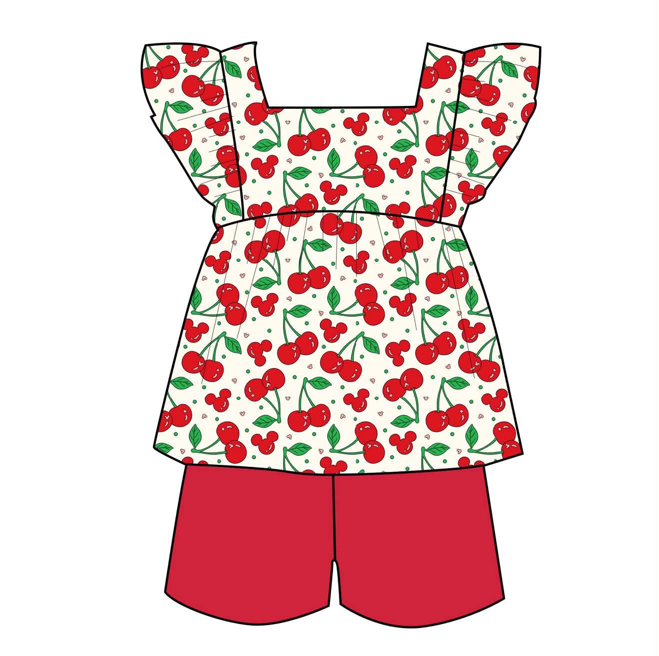 Cherry Vibes - Short Sleeve Peplum Top with Shorts