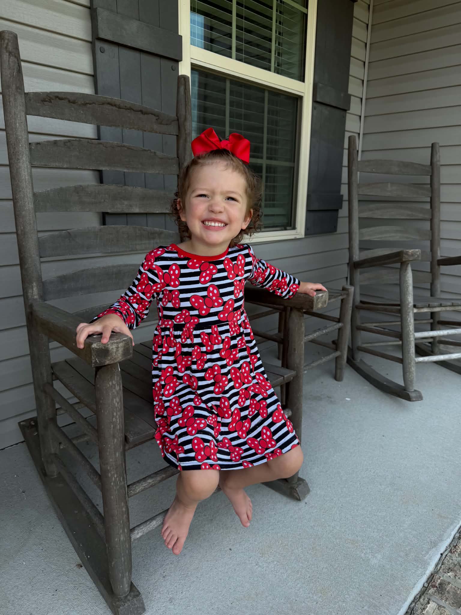 Red Bows - Long Sleeve Twirl Dress