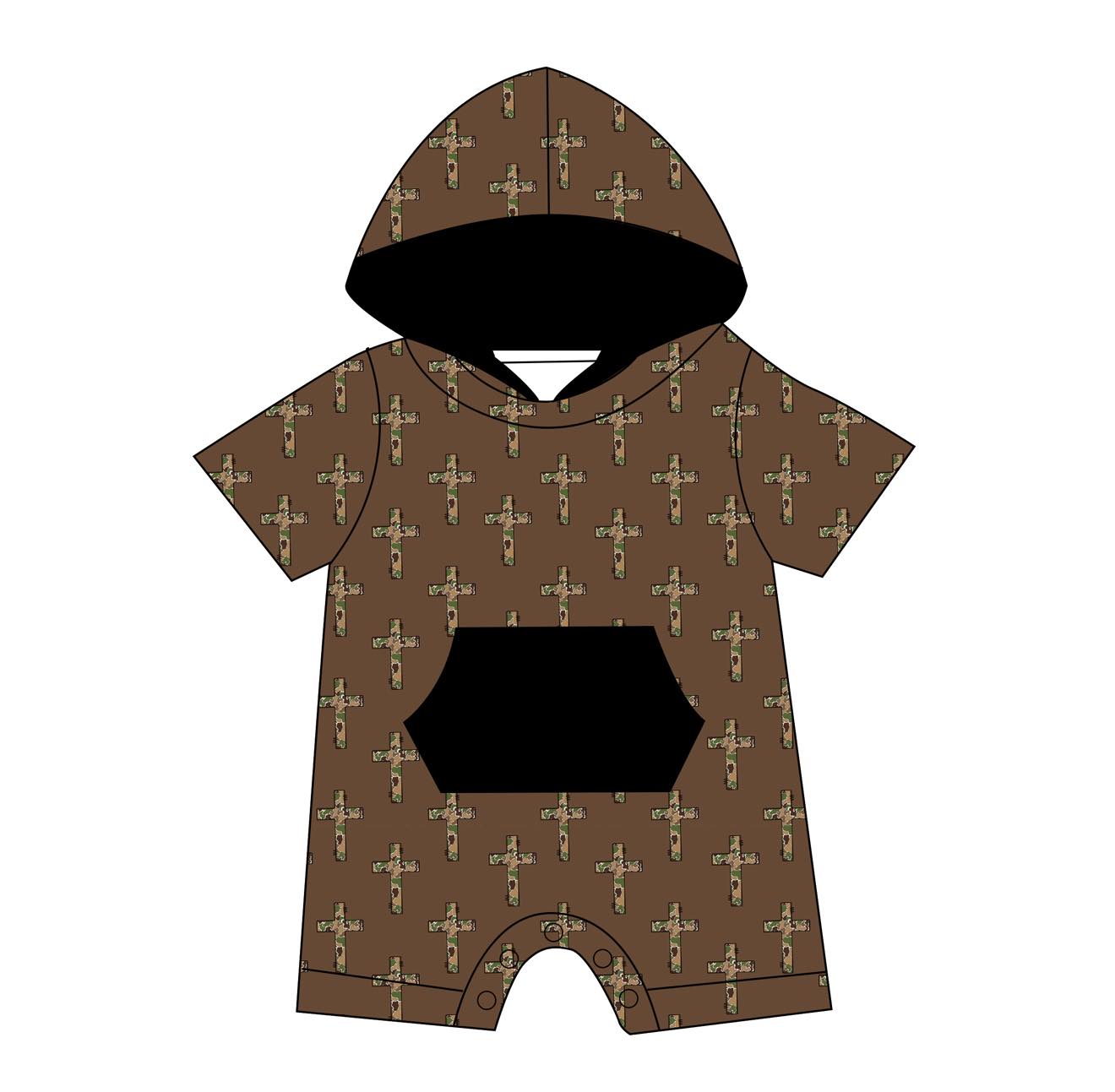Camo Cross - Kangaroo Pocket Romper with Hoodie