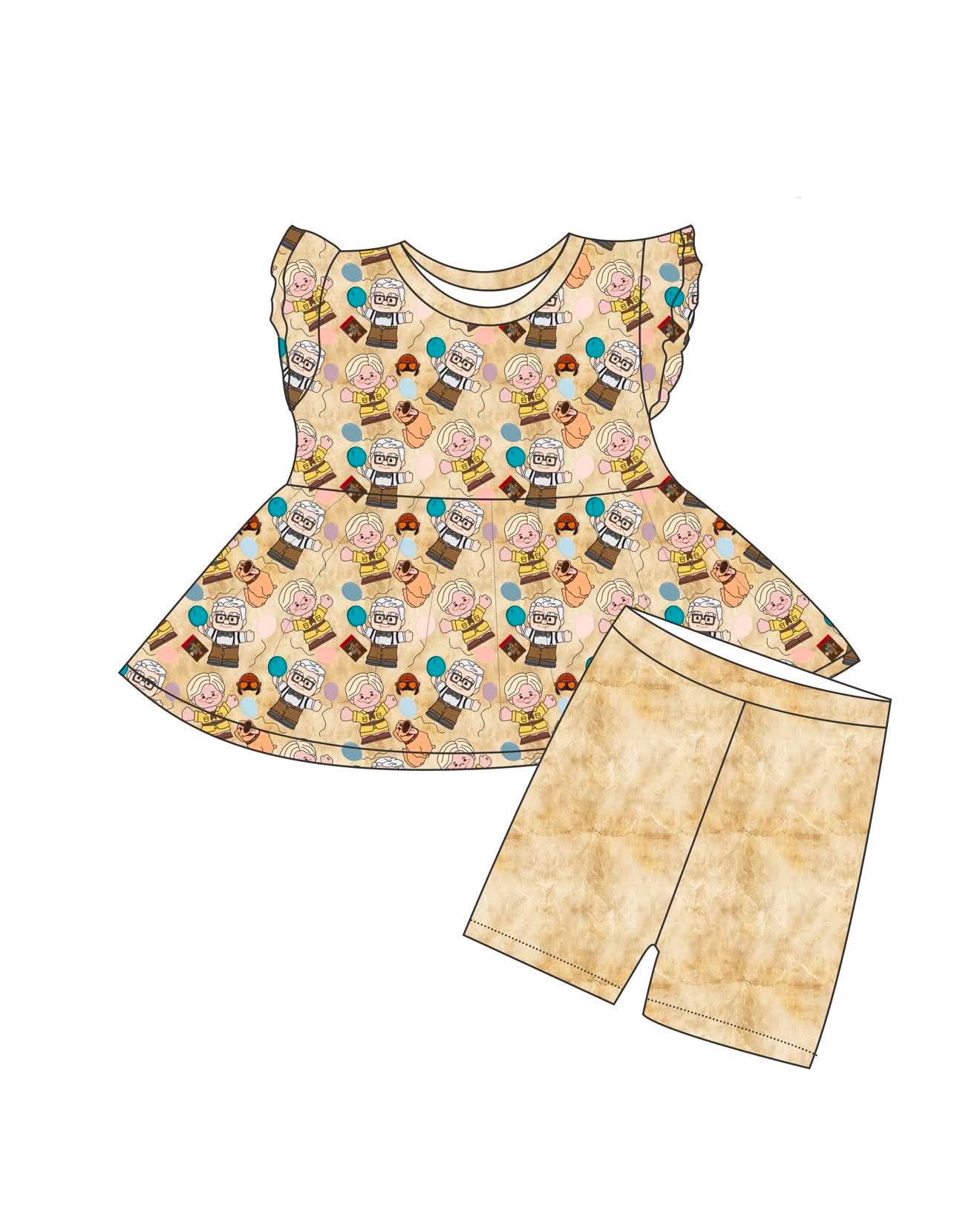 Little Ellie and Carl - Short Sleeve Peplum Top with Shorts