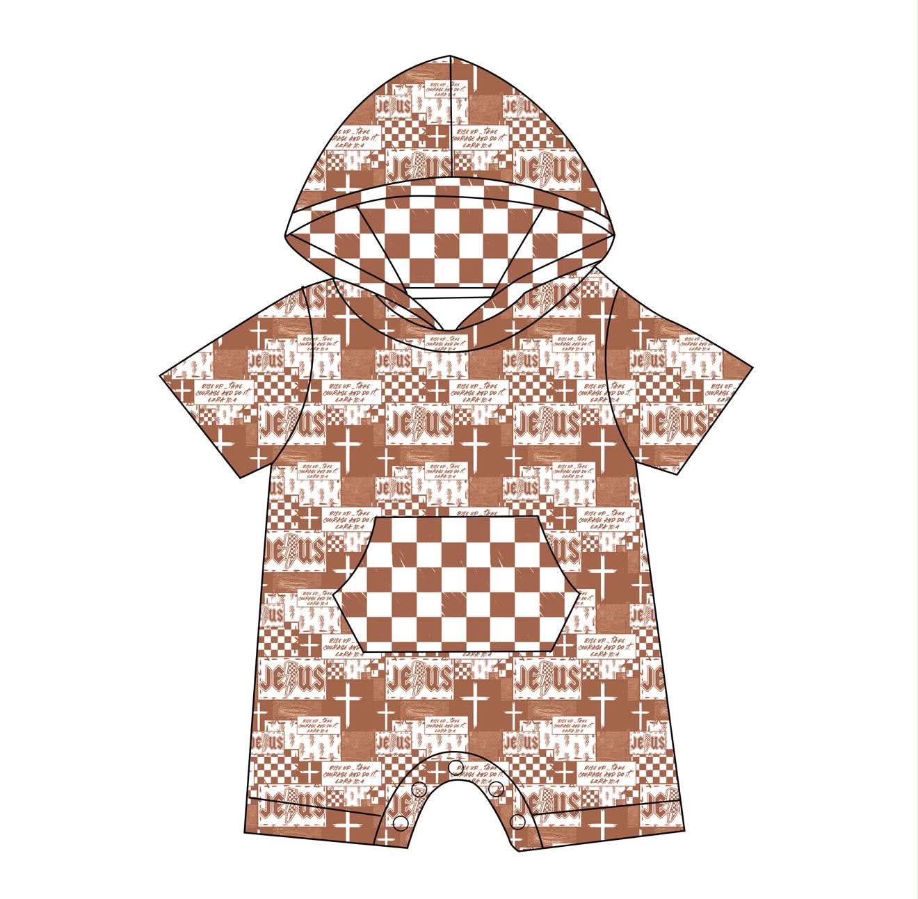 Rise Up (Caramel) - Kangaroo Pocket Romper with Hoodie