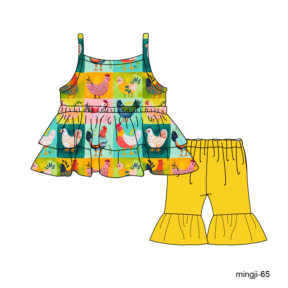 Grannys Chickens - Spaghetti Strap Peplum Top with Capri Flares