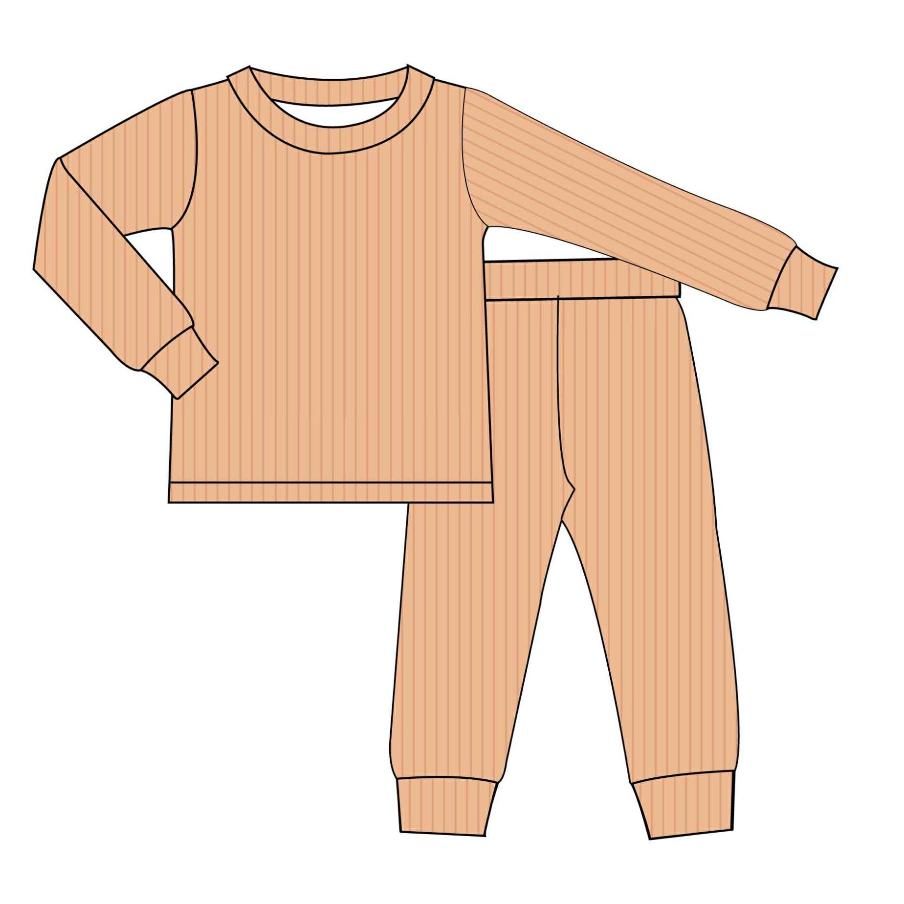 Peach - Ribbed 2 Piece Set Long Sleeve and Pants PJs