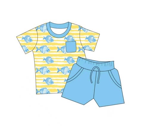 Fishy Fishy - Short Sleeve and Drawstring Shorts Daywear Set