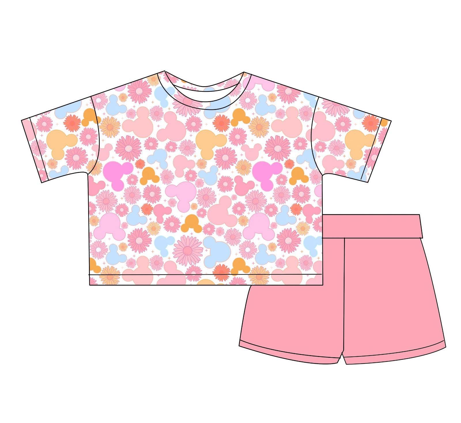 Floral Mouse - Boxy Tee and Shorts Daywear Set
