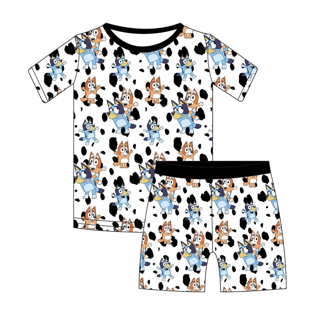 Cow Print Heeler Sisters - 2 Piece PJ Set Short Sleeve and Shorts