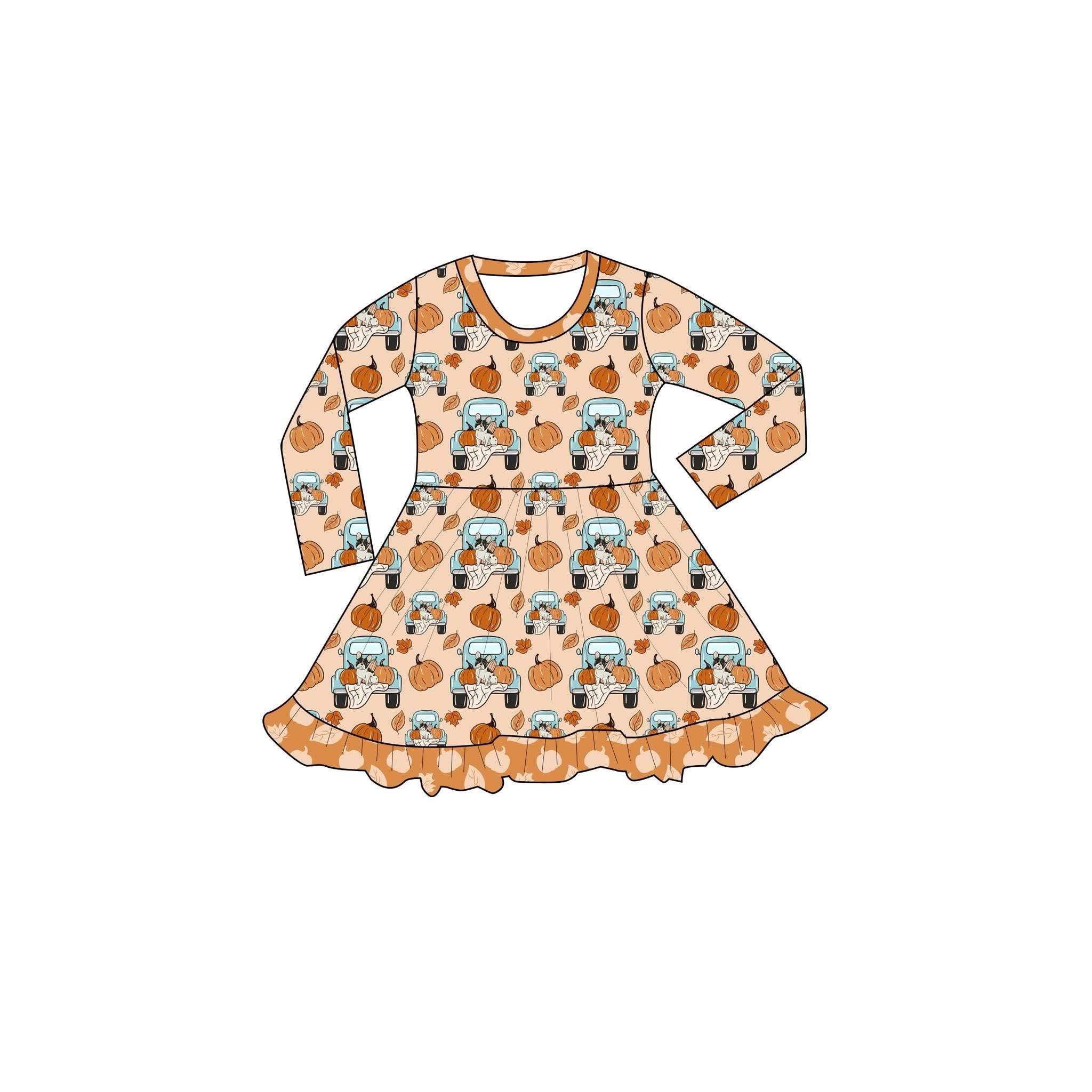 Pumpkin Patch Pups - Long Sleeve Twirl Dress