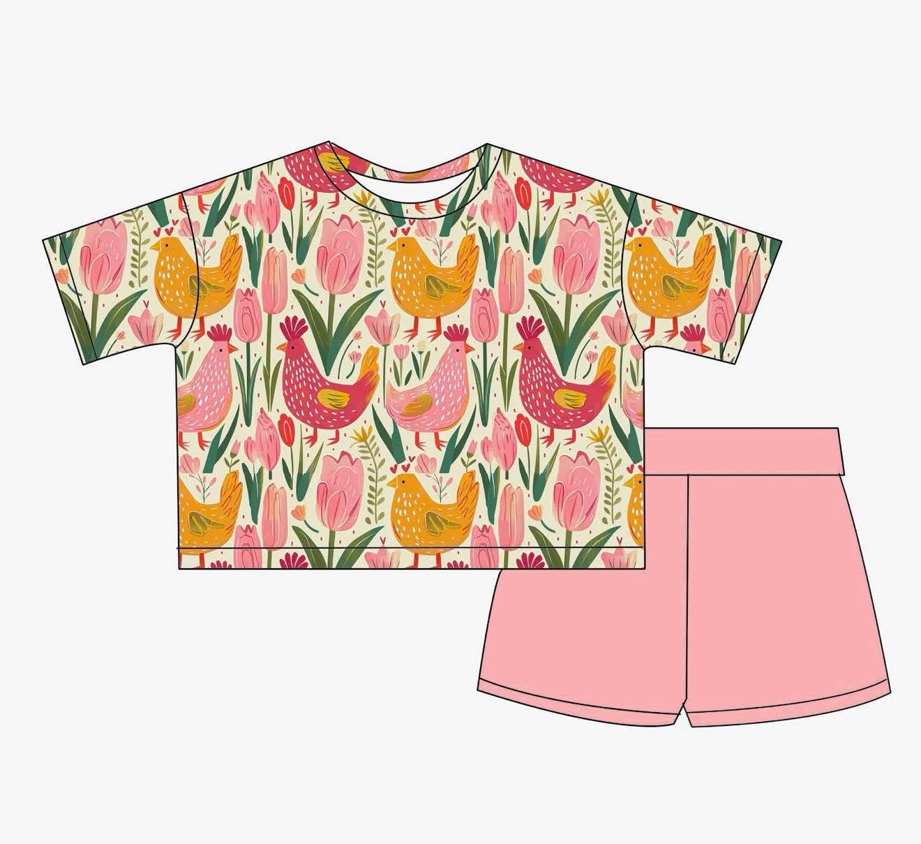 Mommy's Hens - Boxy Tee and Shorts Daywear Set