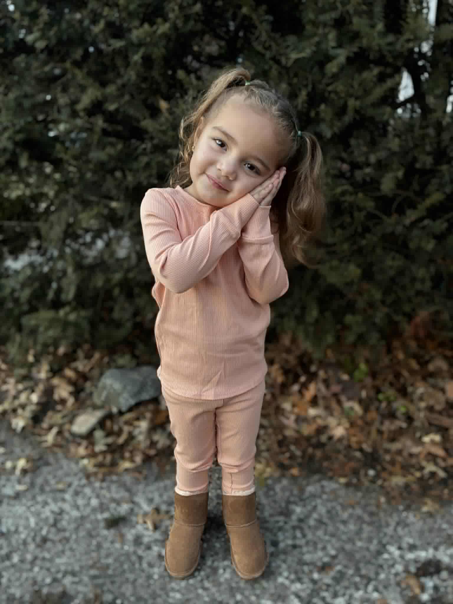 Peach - Ribbed 2 Piece Set Long Sleeve and Pants PJs