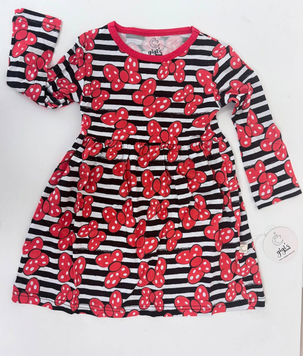 Red Bows - Long Sleeve Twirl Dress