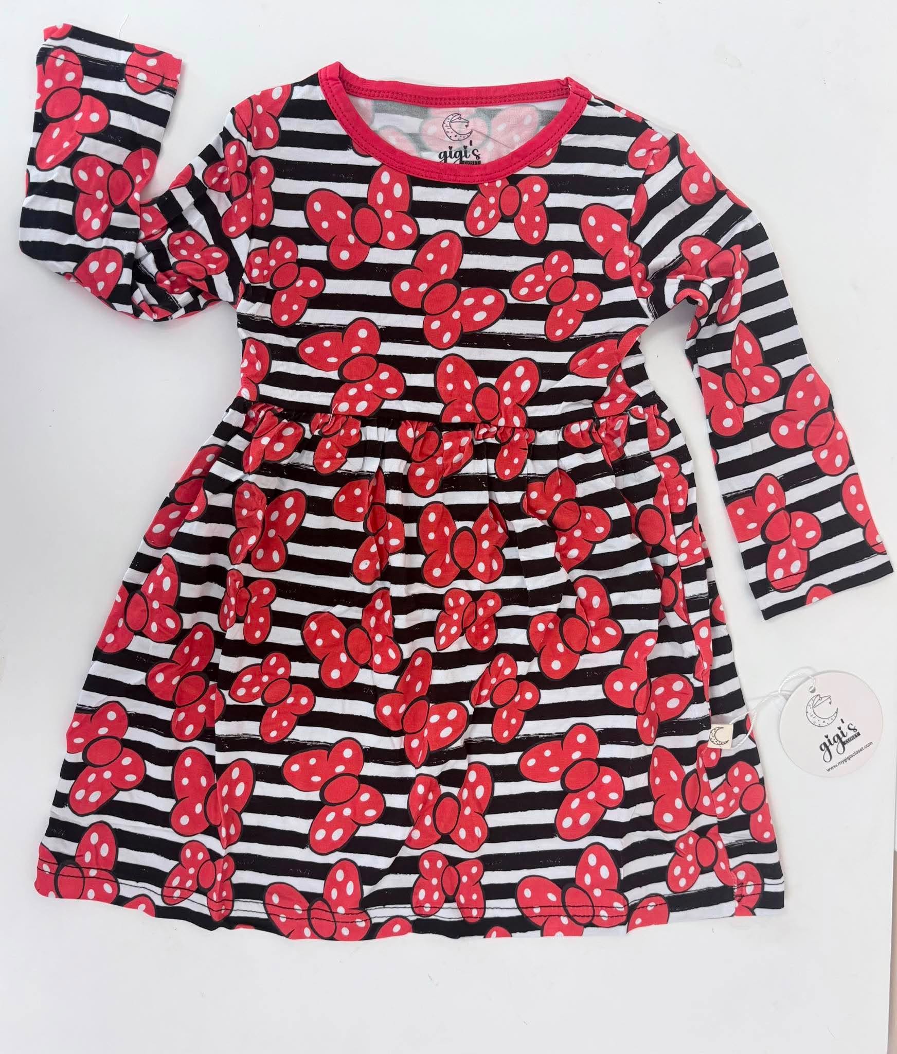 Red Bows - Long Sleeve Twirl Dress