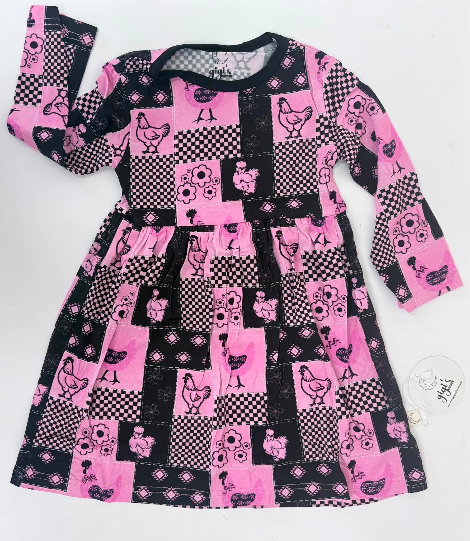 Pink Country Cutie - Long Sleeve Twirl Dress