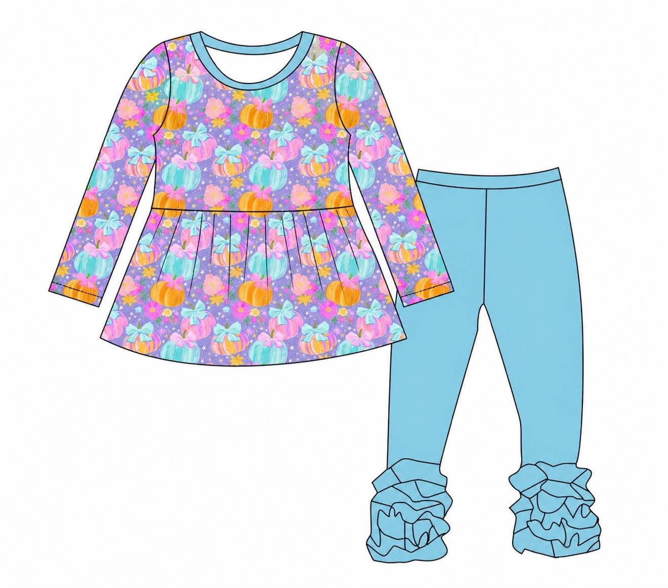 Enchanted Gourd-en - Long Sleeve Peplum Top and Pom Pom Pants Daywear Set
