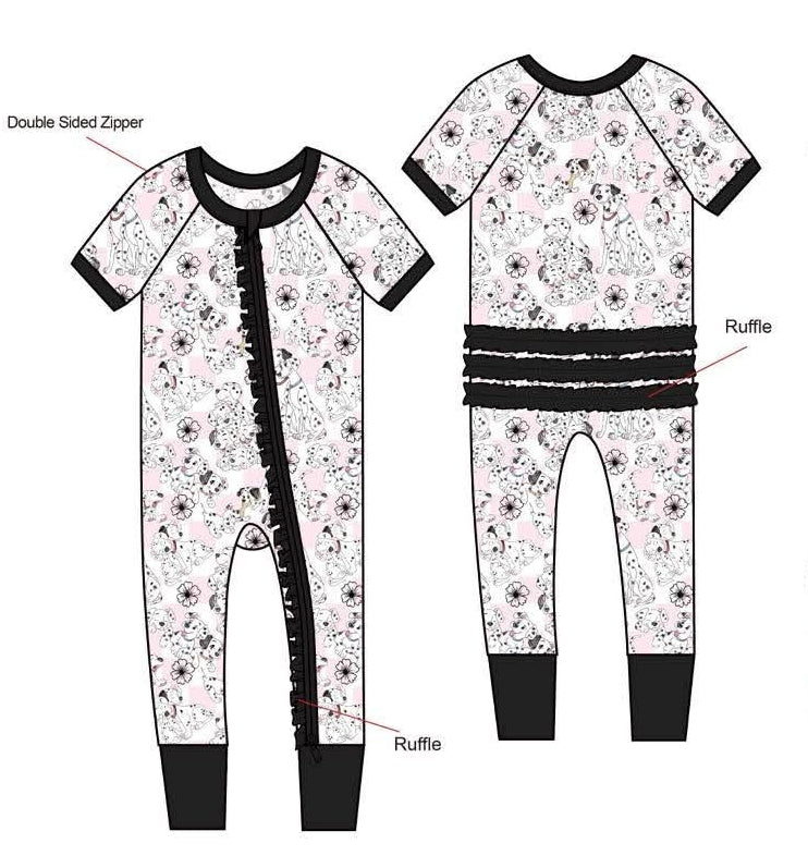 Dottie & Daisies - Short Sleeve Ruffle Butt Zippy