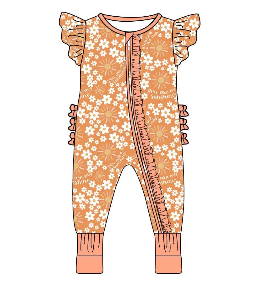 You Are My Sunshine - Short Sleeve Ruffle Butt Zippy