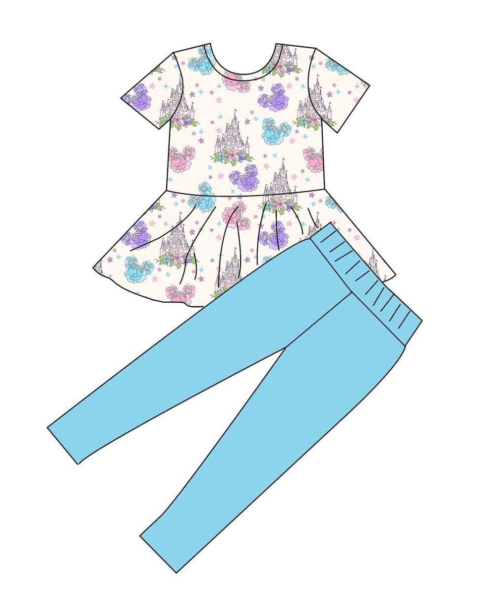 Castle Royalty - Short Sleeve Peplum Top and Leggings Daywear Set