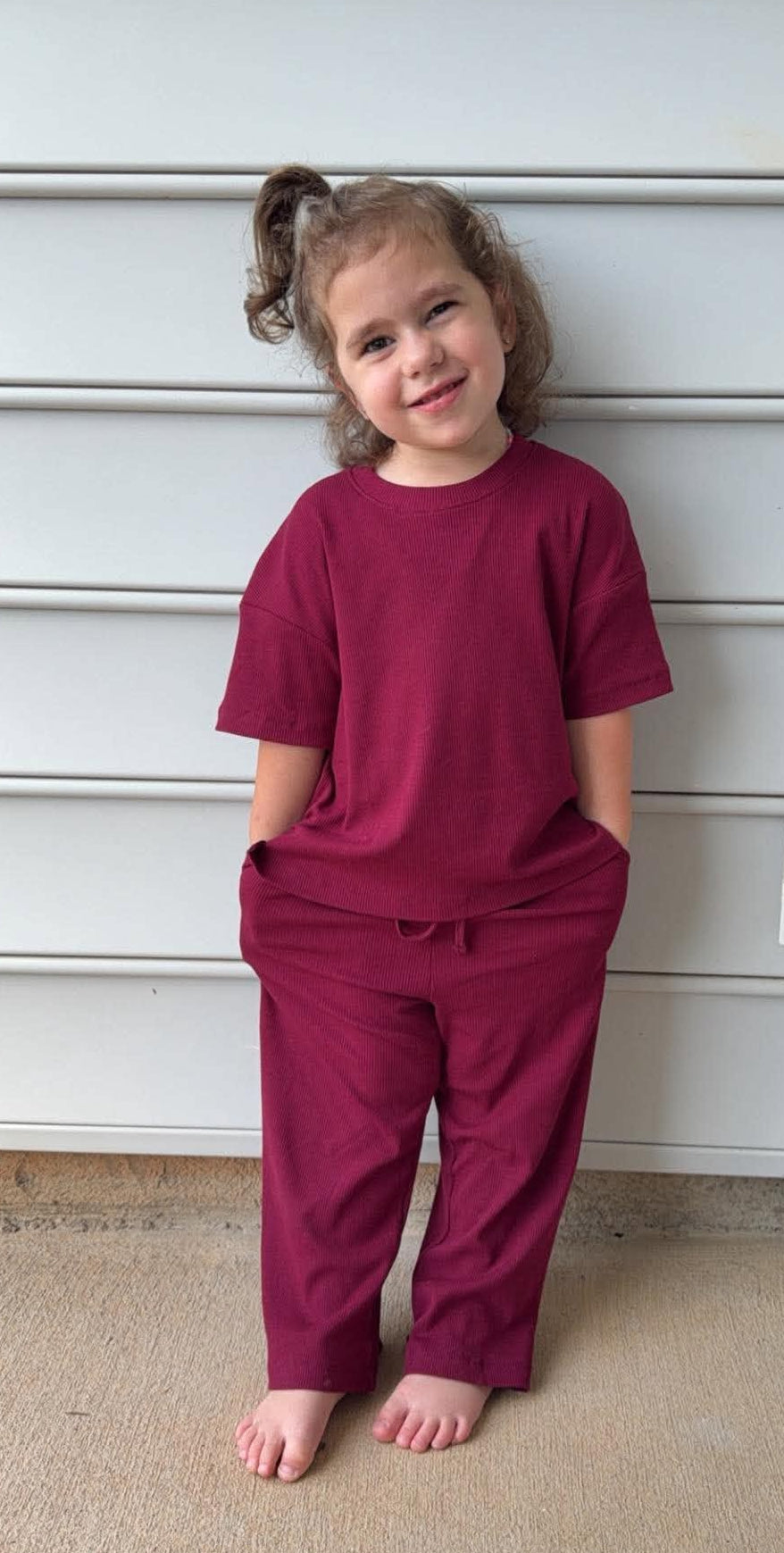 Burgundy / Wine - Kids Ribbed Relaxed Set
