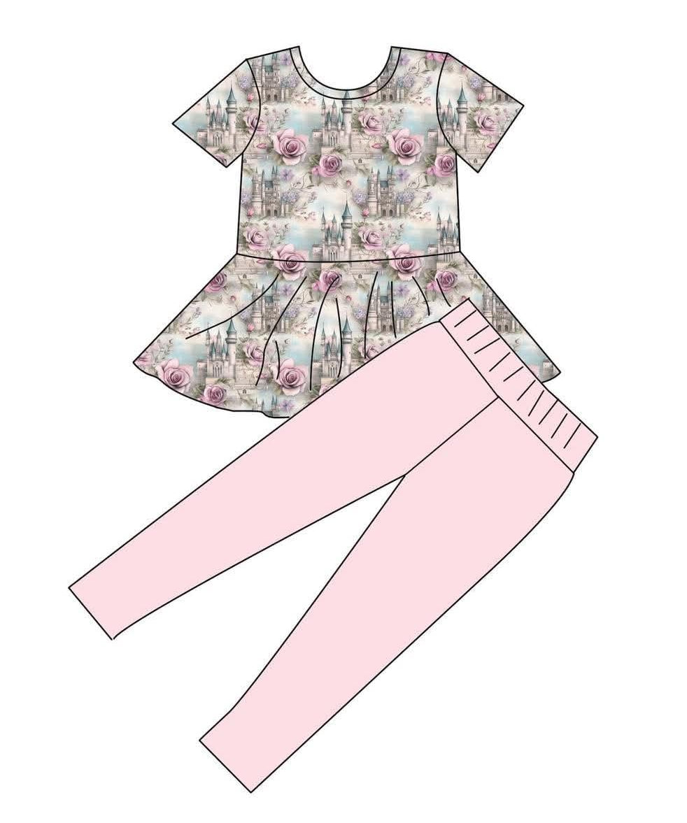 Enchanted Rose Garden - Short Sleeve Peplum Top and Leggings Daywear Set