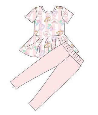 Park Princess - Short Sleeve Peplum Top and Leggings Daywear Set