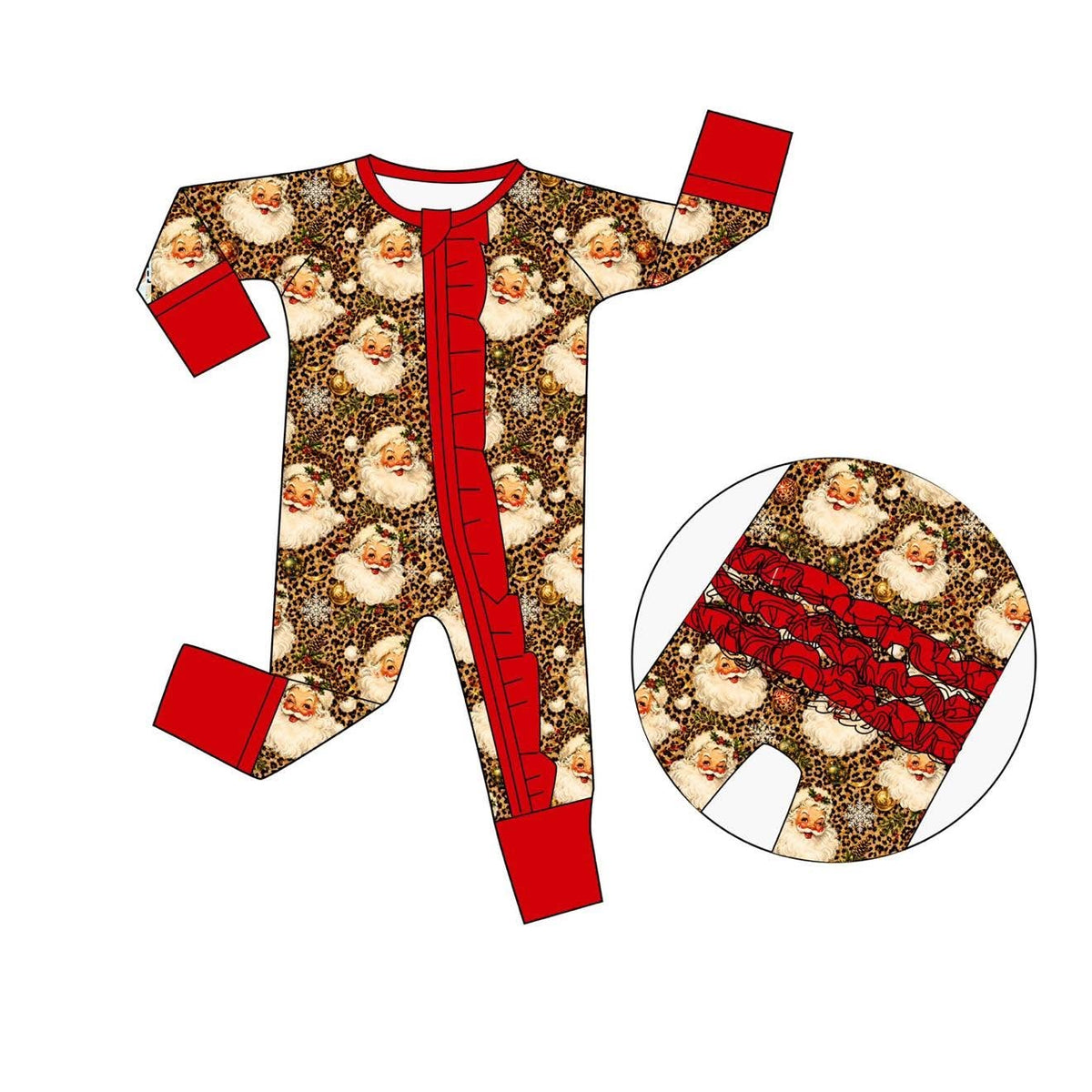 Cheetah Santa - Long Sleeve Ruffle Butt Zippy