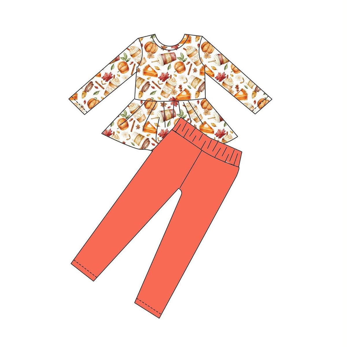 Autumn Chill - Long Sleeve Peplum Top and Leggings Daywear Set