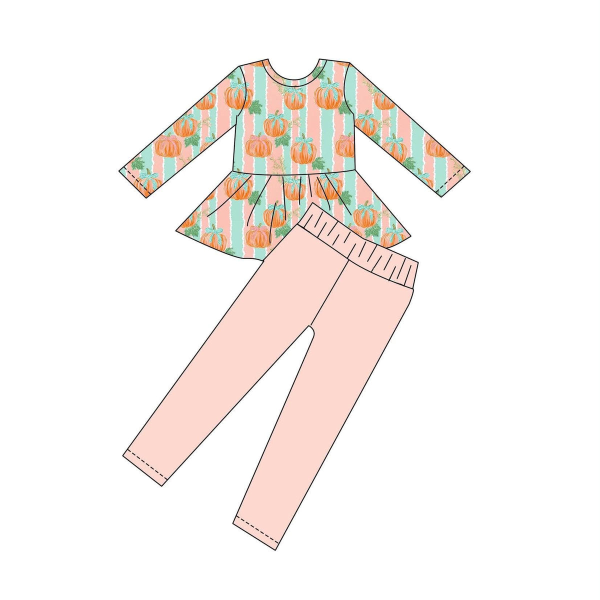 Pumpkin Harvest Dreams - Long Sleeve Peplum Top and Leggings Daywear Set