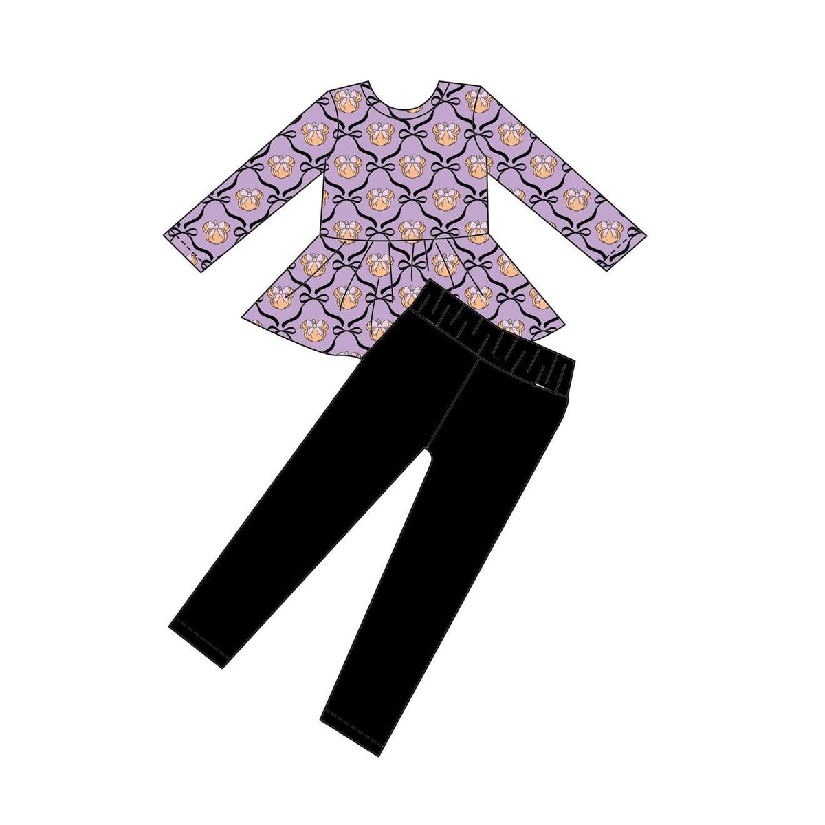 Bow-tastic Patch - Long Sleeve Peplum Top and Leggings Daywear Set