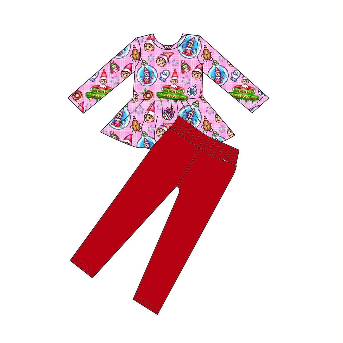 Holiday Mischief - Long Sleeve Peplum Top and Leggings Daywear Set