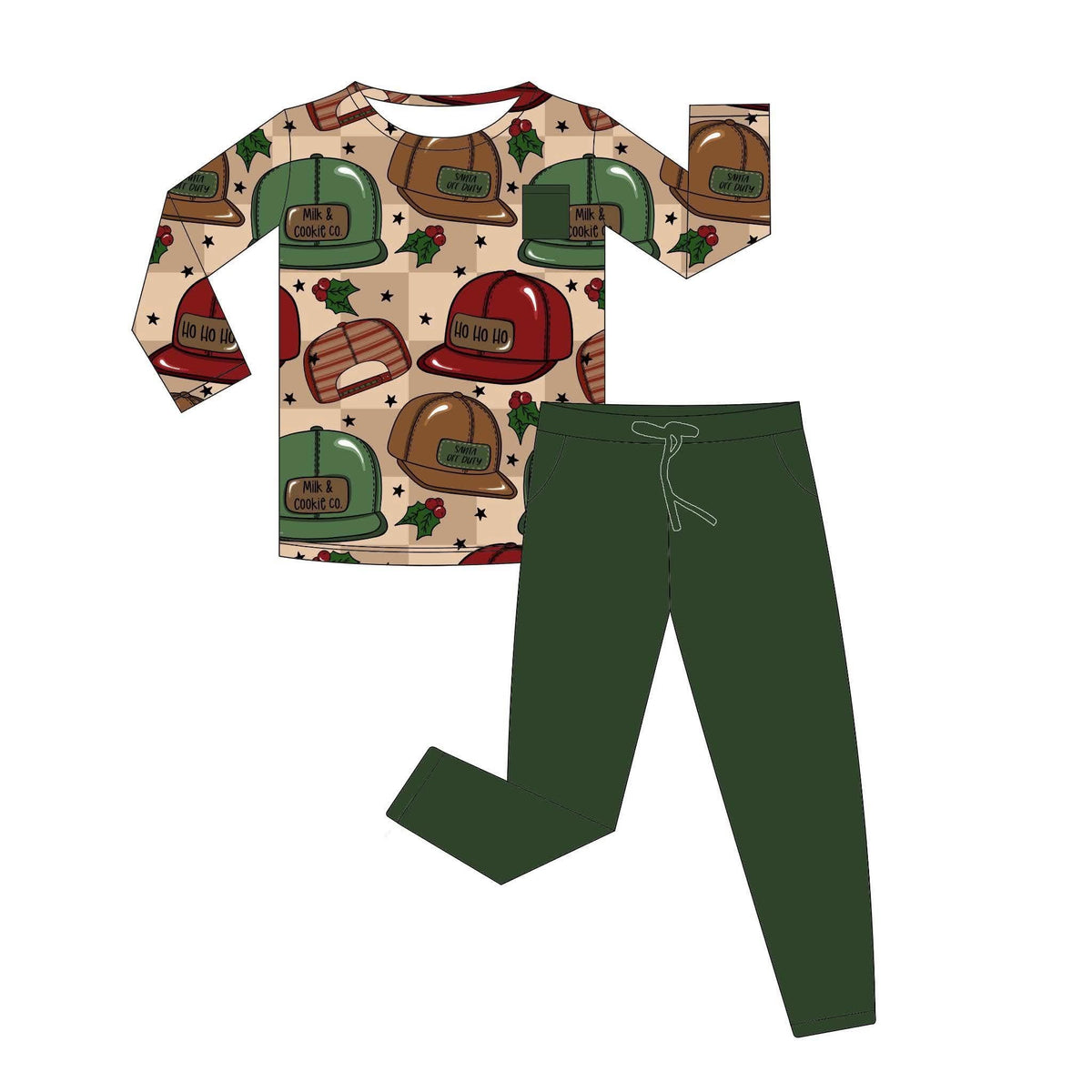 Holiday Snaps - 2 Piece Jogger Set with Long Sleeve Pocket Tee