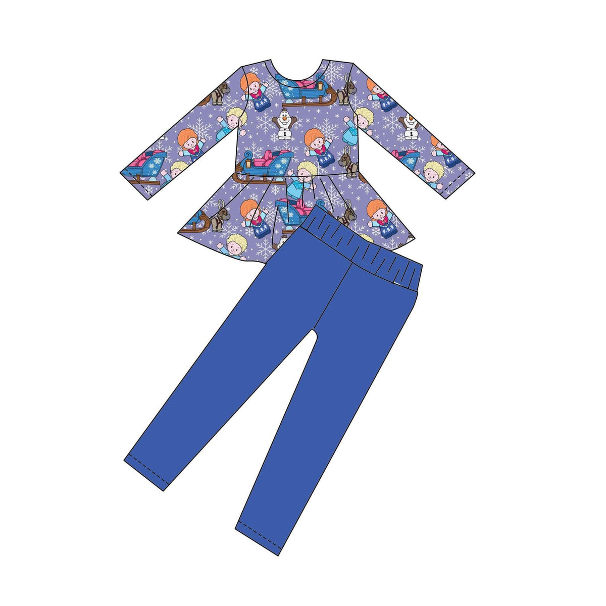 Little Frozen Holiday - Long Sleeve Peplum Top and Leggings Daywear Set