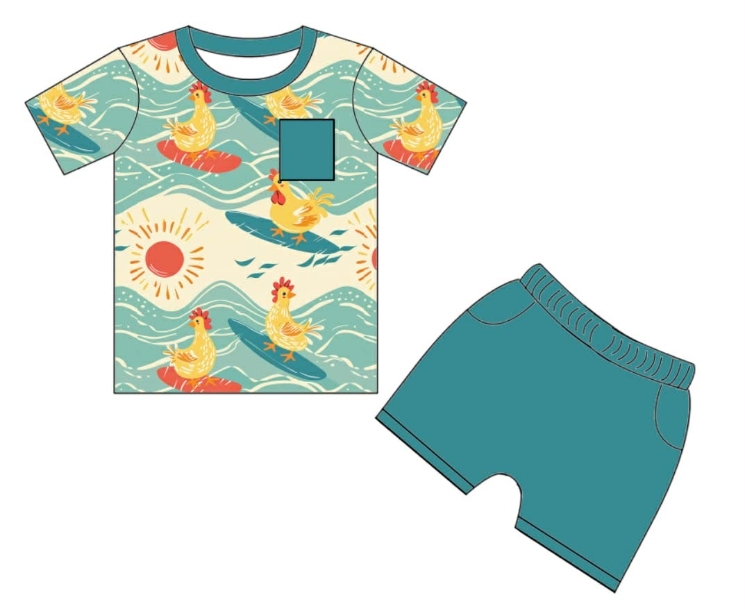 Surfin Chicken - Short Sleeve and Drawstring Shorts Daywear Set